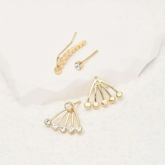 Gold Diamond Ear Crawler Ear Hugger Ear Jacket - Picture 4 of 5